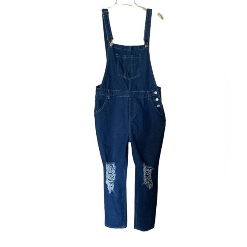 Denim Blvd Womens Denim Bib Overalls Large Distressed Cotton‎ Grunge Streetwear